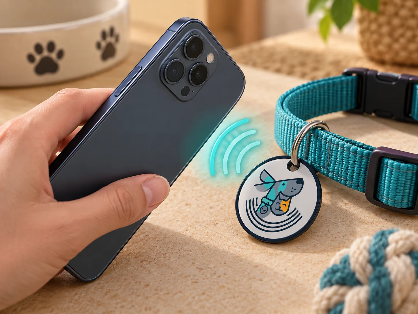 Celular lendo uma tag NFC para pet