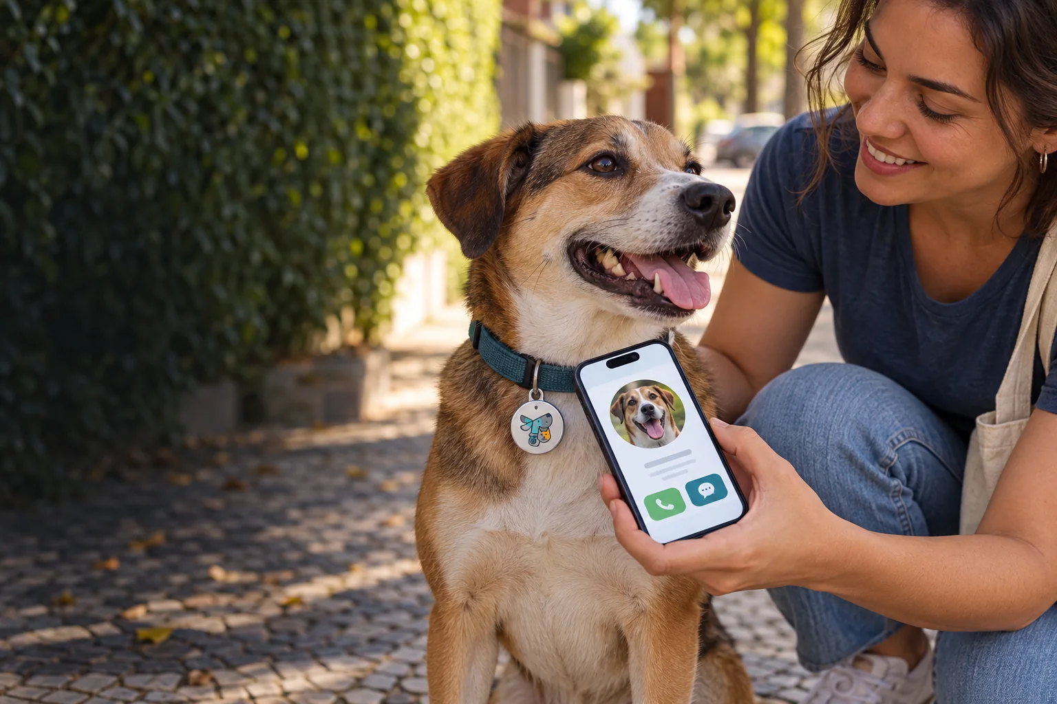 Pessoa usando o celular para identificar um cachorro encontrado